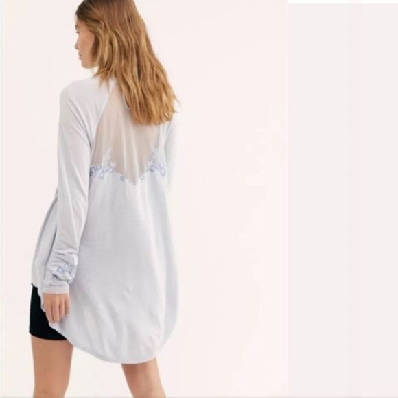 NWT Free People Saheli Embroidered-Mesh Top size small icy blue - Picture 4 of 10